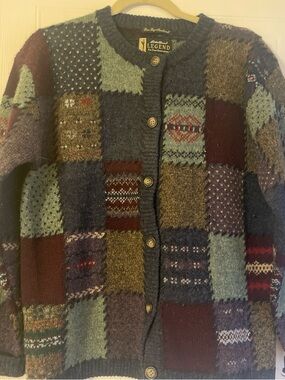 Eddie Bauer Legend Patchwork Knit Cardigan Sweater - M Multicolor